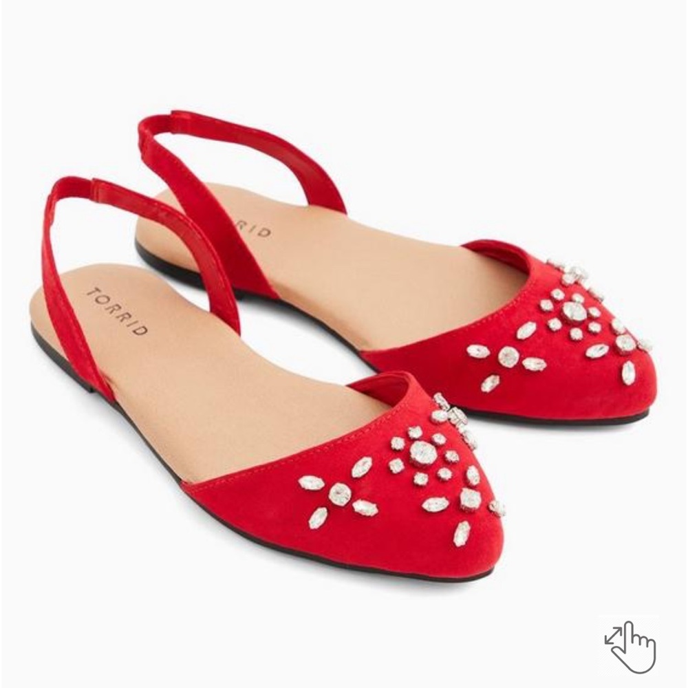 NWT TORRID Sz 8.5 WW RED EMBELLISHED FAUX SUEDE SLINGBACK FLATS ALMOND TOE